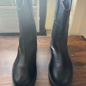 ASOS DESIGN Andy leather pull on trucker boots in black size US 9